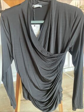 Zara Black Draped Long-Sleeve Wrap Top